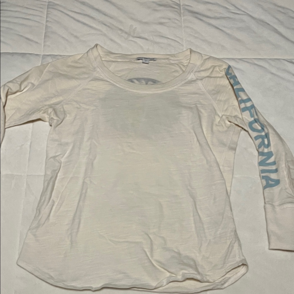 James Perse Cream Shirt with Blue Sleeve Detail Size 1 =xs
